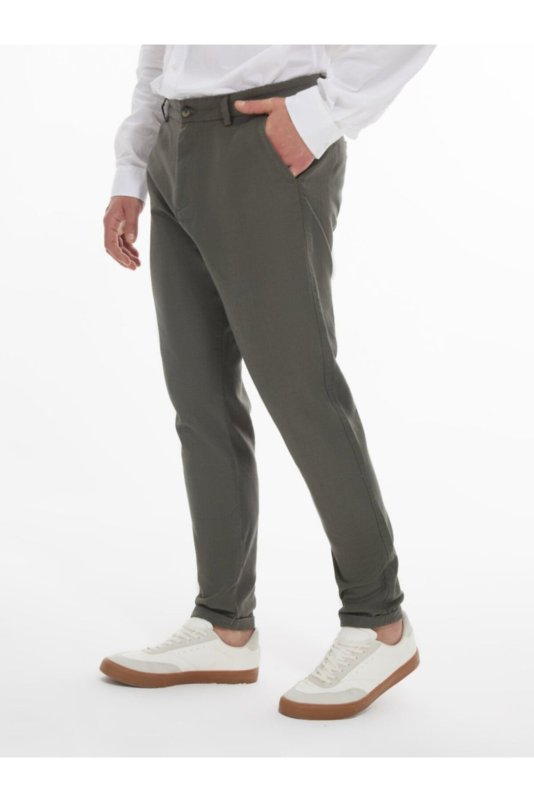 LTB Pantalon vert uni aspect lin