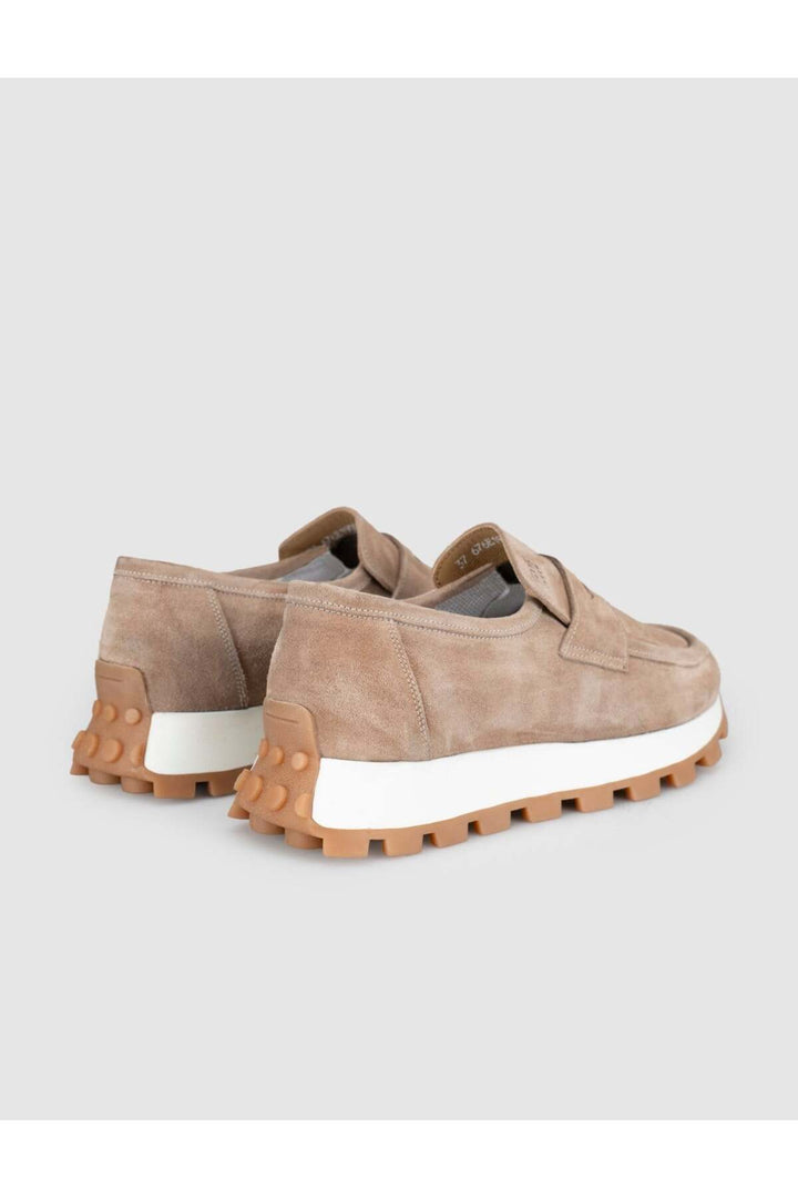 Cabani Shoes Chaussures de femme en cuir suédé crème type loafer sneaker - Crème