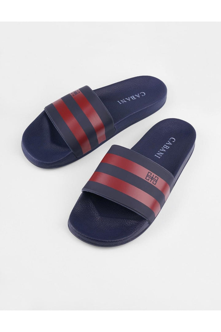 Cabani Shoes Tongs pour hommes bleu marine à rayures bordeaux. - Multicolore