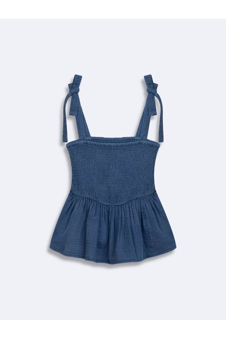 LTB Blouse bleue à bretelles avec décolleté carré et lien. - Multicolore