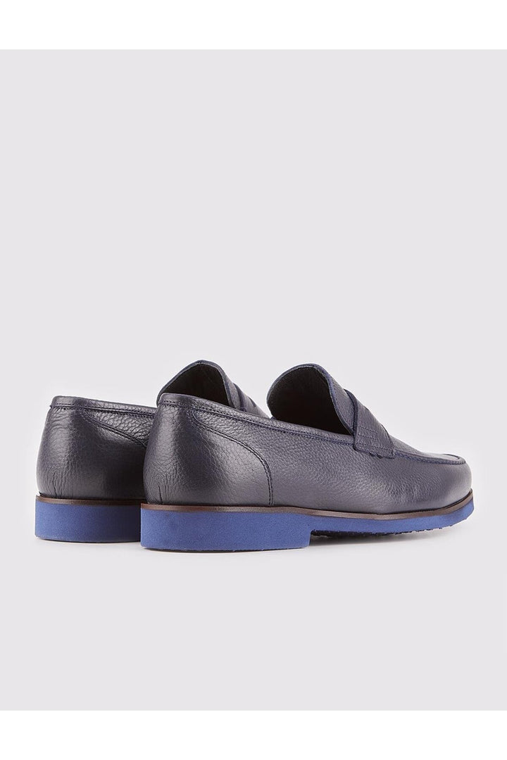 Cabani Shoes Chaussures de ville pour hommes en cuir véritable bleu marine avec détails de ceinture. - Bleu marine