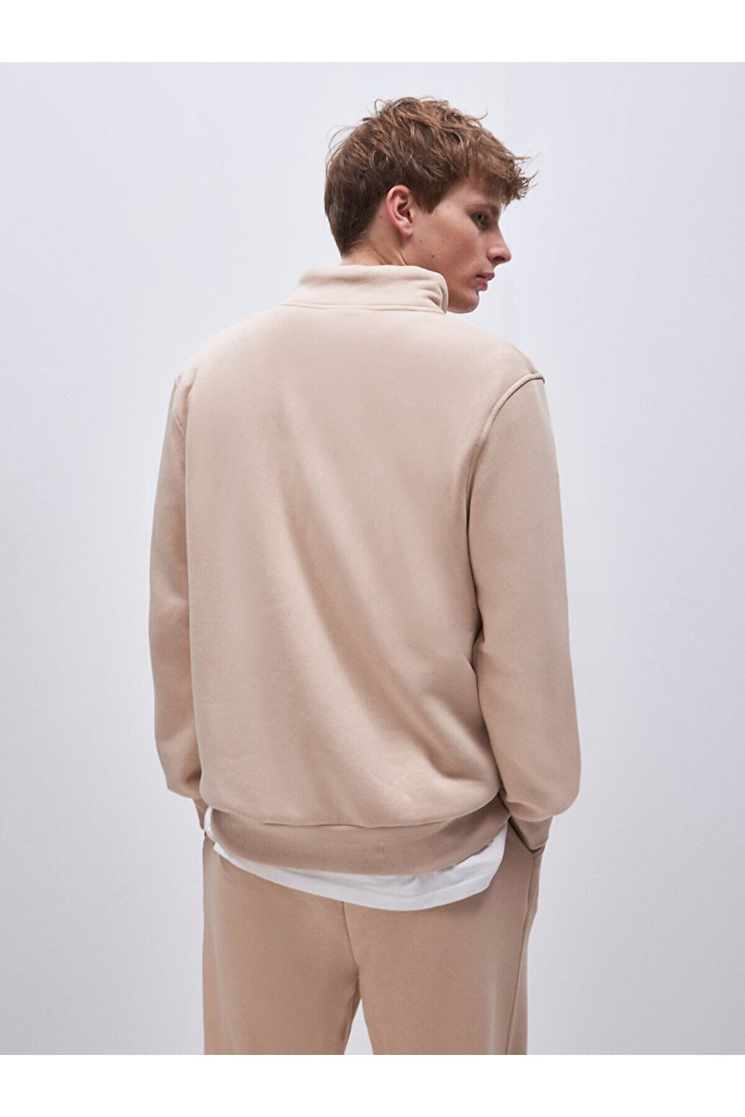 LTB Sweat-shirt beige coupe régulière à manches longues et col droit droit