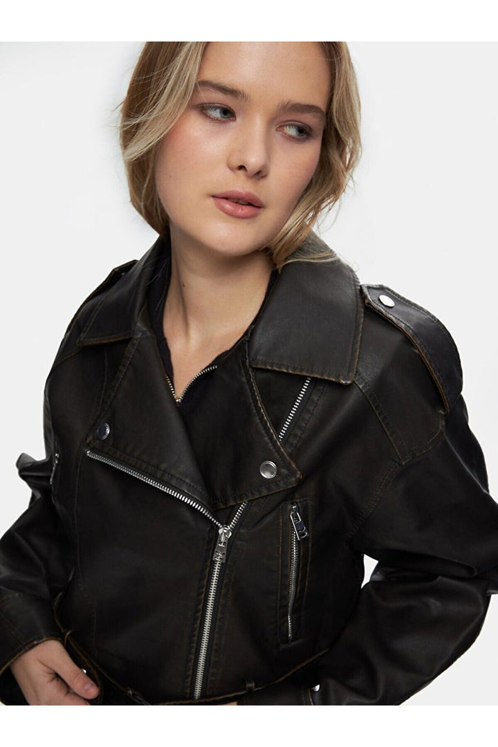 LTB Veste zippée couleur marron à col cubain avec effet délavé - Marron
