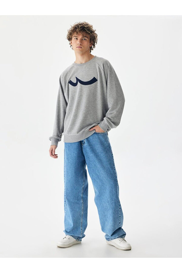 LTB Sweat-shirt gris coupe régulière à manches longues et col zéro pointu