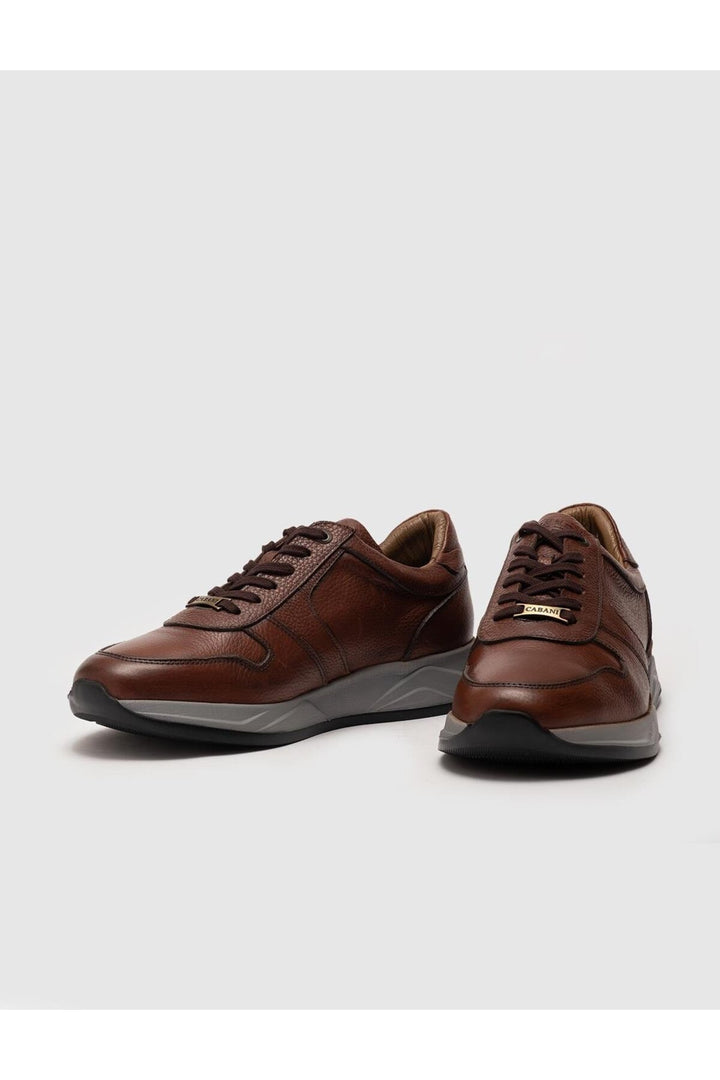 Cabani Shoes Chaussures de sport pour hommes en cuir véritable à lacets couleur tabac avec semelle en latex. - Tabac