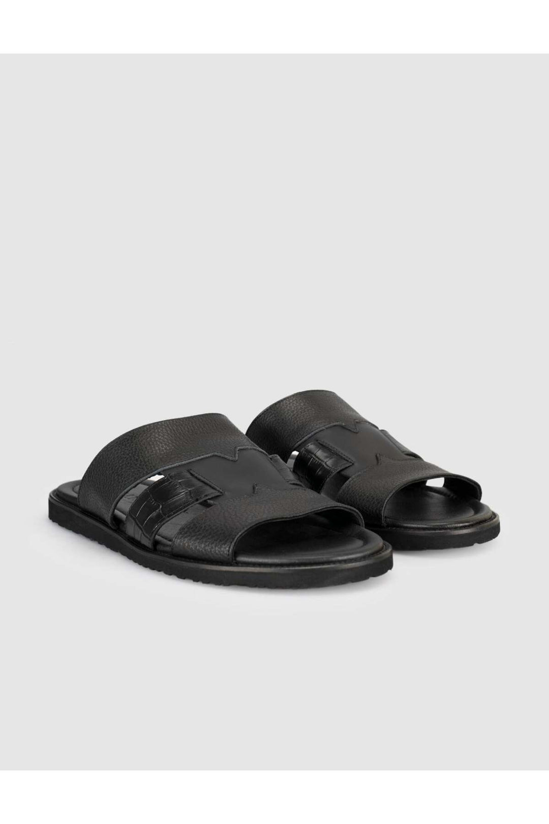 Cabani Shoes Sandale pour homme en cuir véritable à double bande noire - Multicolore