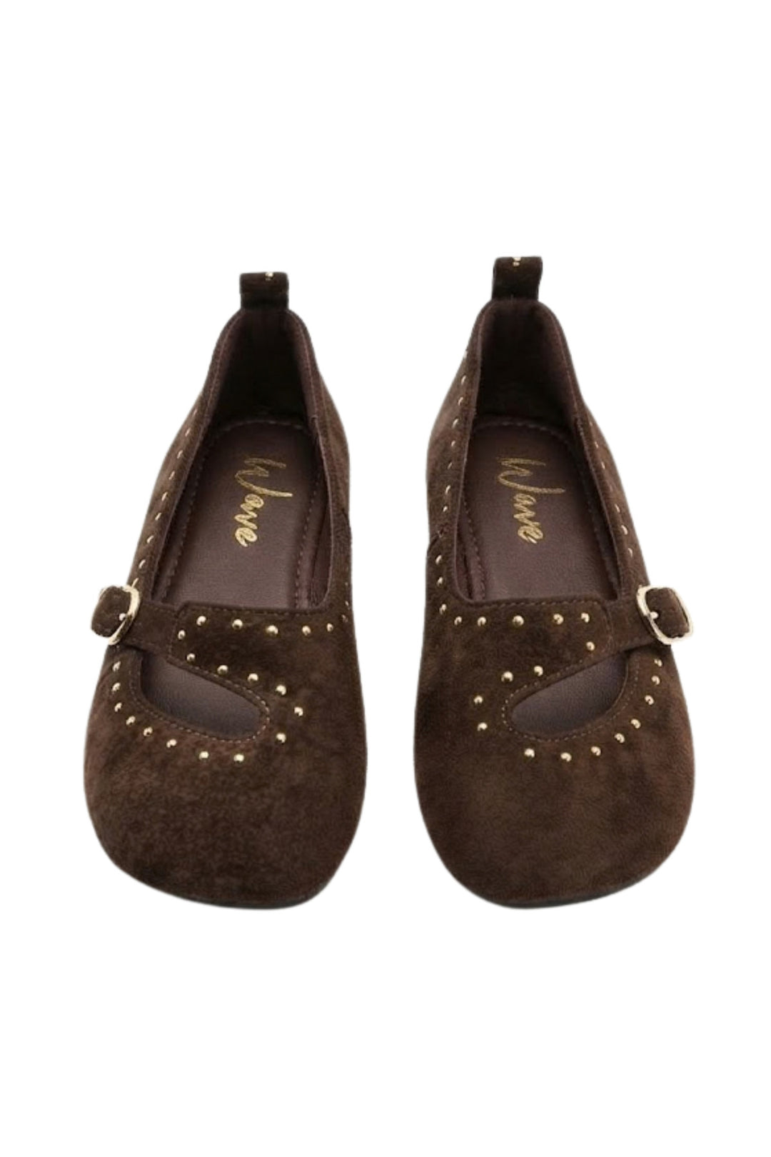 Wavelys AXEL Ballerines en cuir suédé véritable marron à semelle confortable avec détails à lacets - Marron