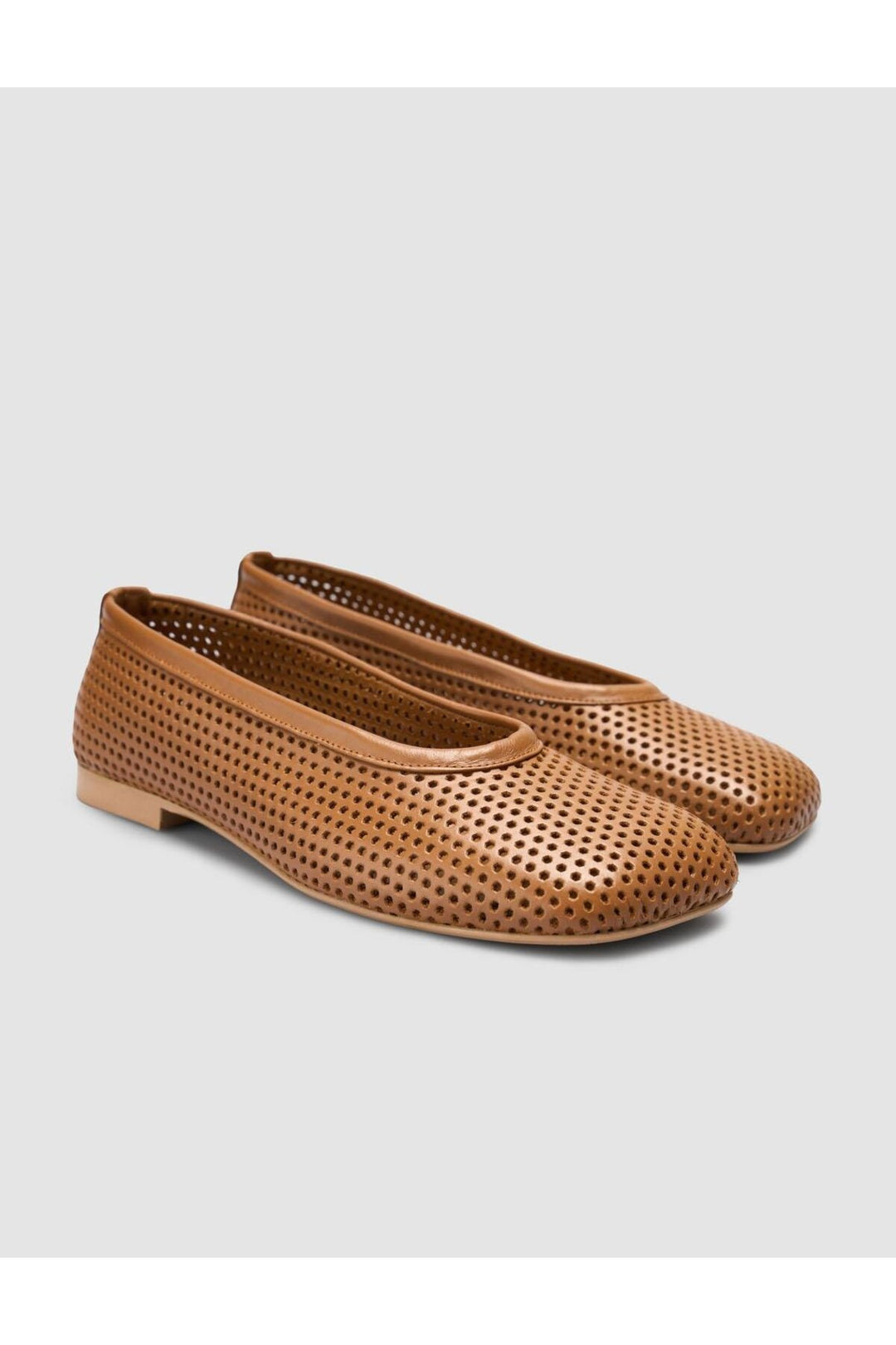Cabani Shoes Ballerines pour femmes en cuir véritable perforé couleur tabac 100% - Marron