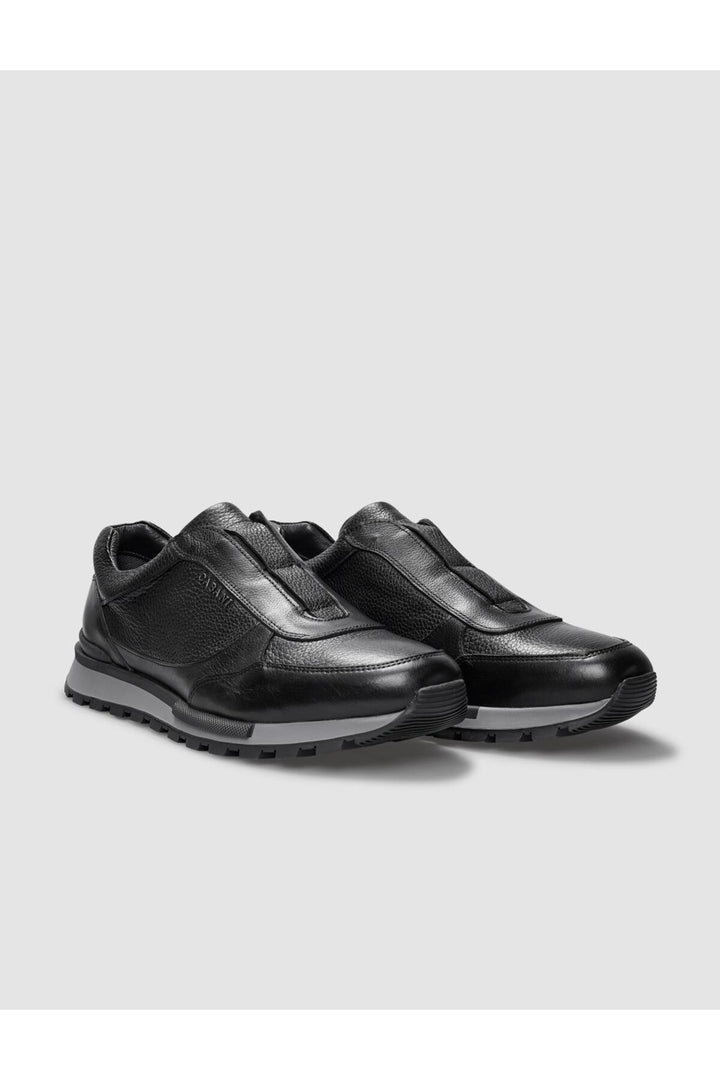 Cabani Shoes Chaussures de sport pour hommes en cuir véritable noir avec semelle en caoutchouc léger - Noir