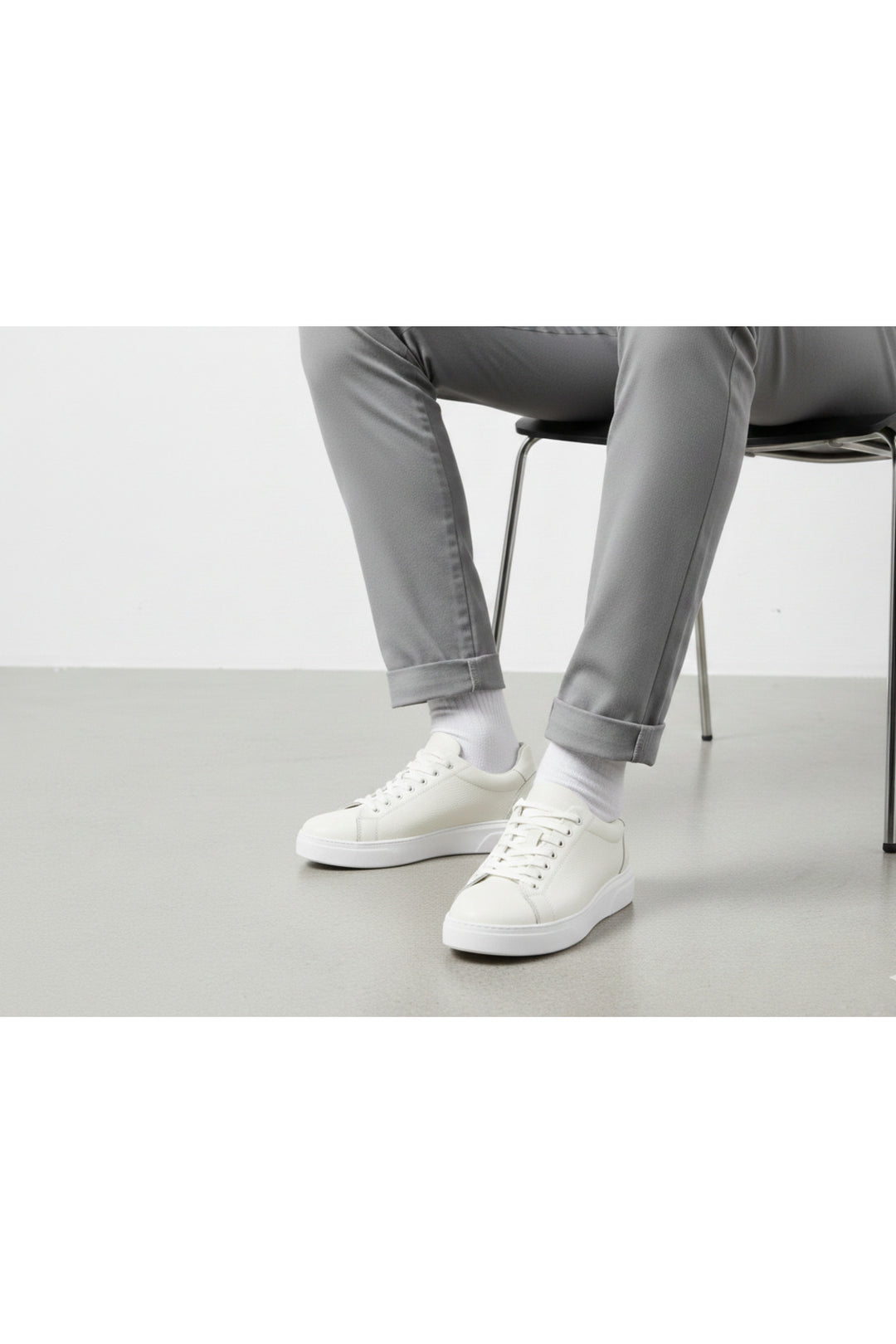 Wavelys AXIS Homme Baskets Quotidiennes en Cuir Véritable Blanc à Semelle Confort - Blanc
