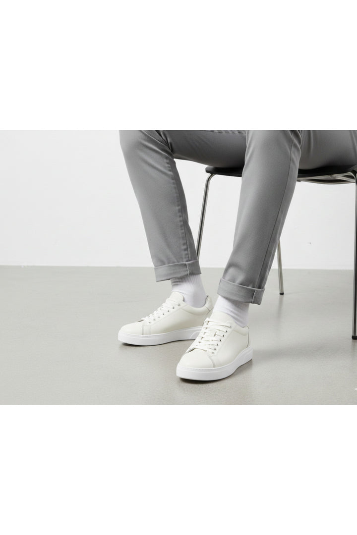 Wavelys AXIS Homme Baskets Quotidiennes en Cuir Véritable Blanc à Semelle Confort - Blanc