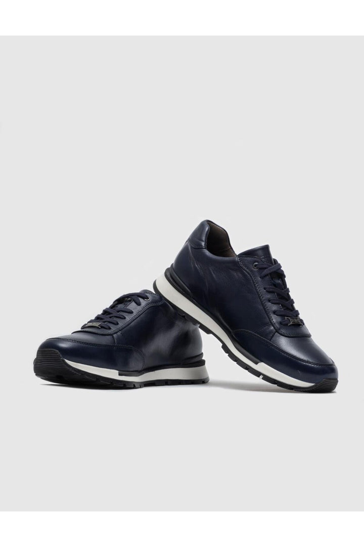 Cabani Shoes Chaussures de sport pour hommes en cuir véritable à lacets - Bleu marine