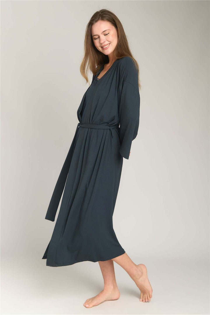 Lovely Things Robe de chambre longue en maille ELLA - Anthracite