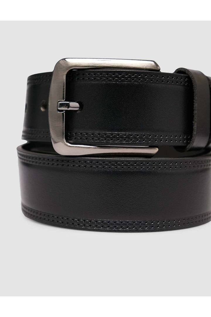 Cabani Shoes Ceinture classique pour homme en cuir véritable bleu marine. - Noir