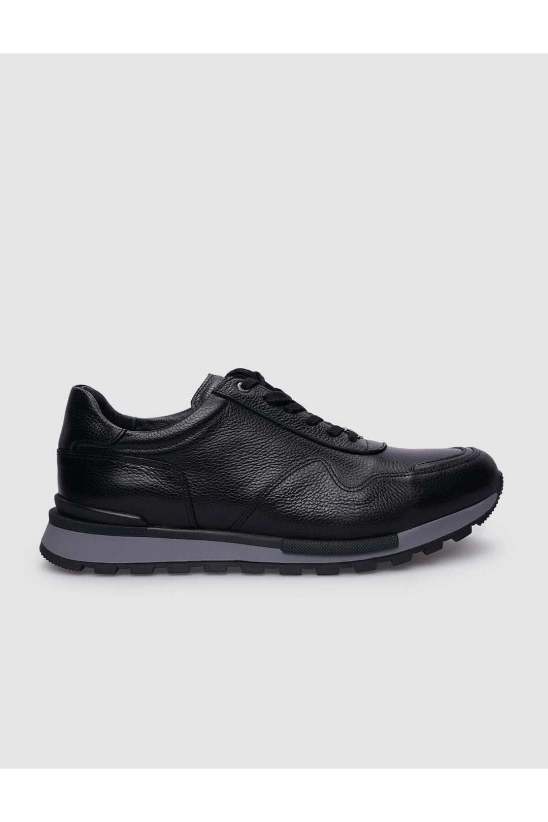 Cabani Shoes Chaussures de sport pour hommes en cuir véritable, noires, à lacets, avec semelle grise. - Noir