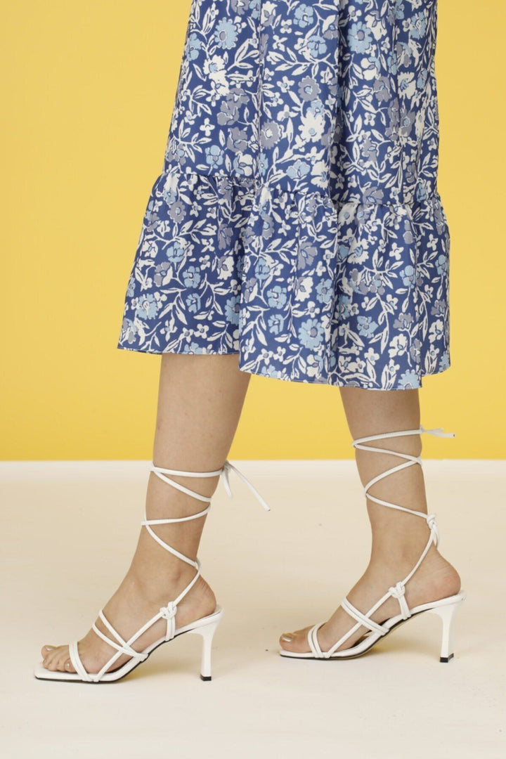 Wavelys Sandales à talons classiques à lanières et à cordon pour femmes Erica Gate Shoes - Blanc