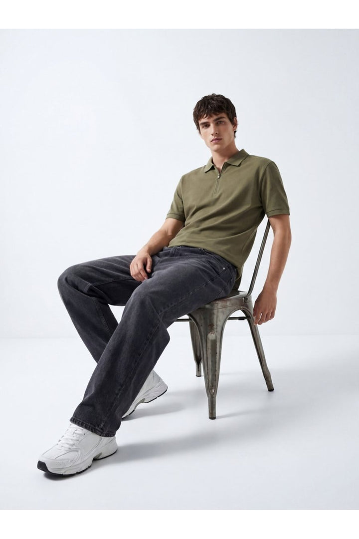 LTB T-shirt vert polo à col avec fermeture éclair - Vert