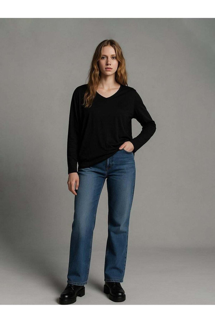LTB PAMARA T-shirt femme à col en V à manches longues - Noir