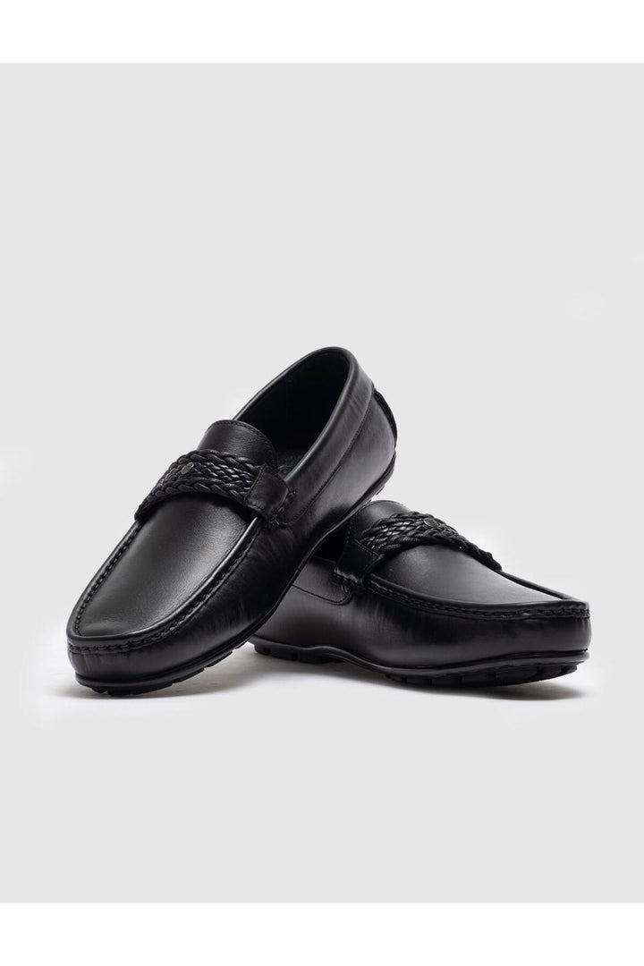 Cabani Shoes Mocassin homme en cuir véritable noir à boucle - Noir