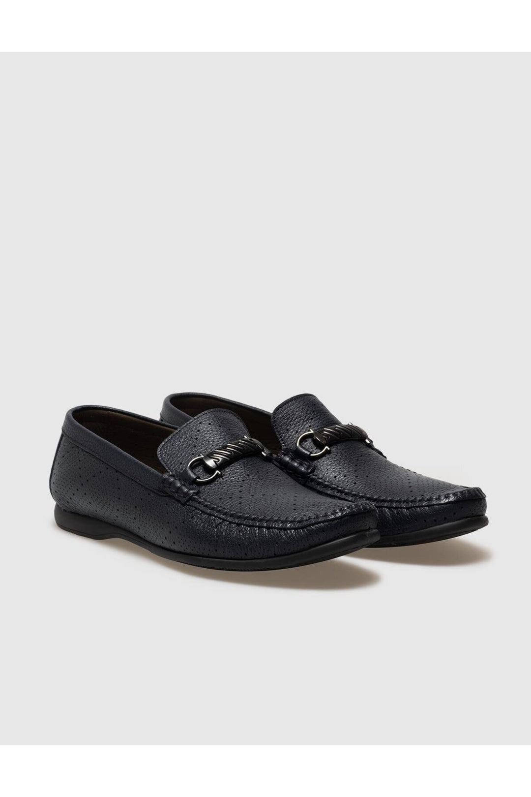Cabani Shoes Mocassin pour homme en cuir véritable bleu marine avec boucle. - Bleu marine