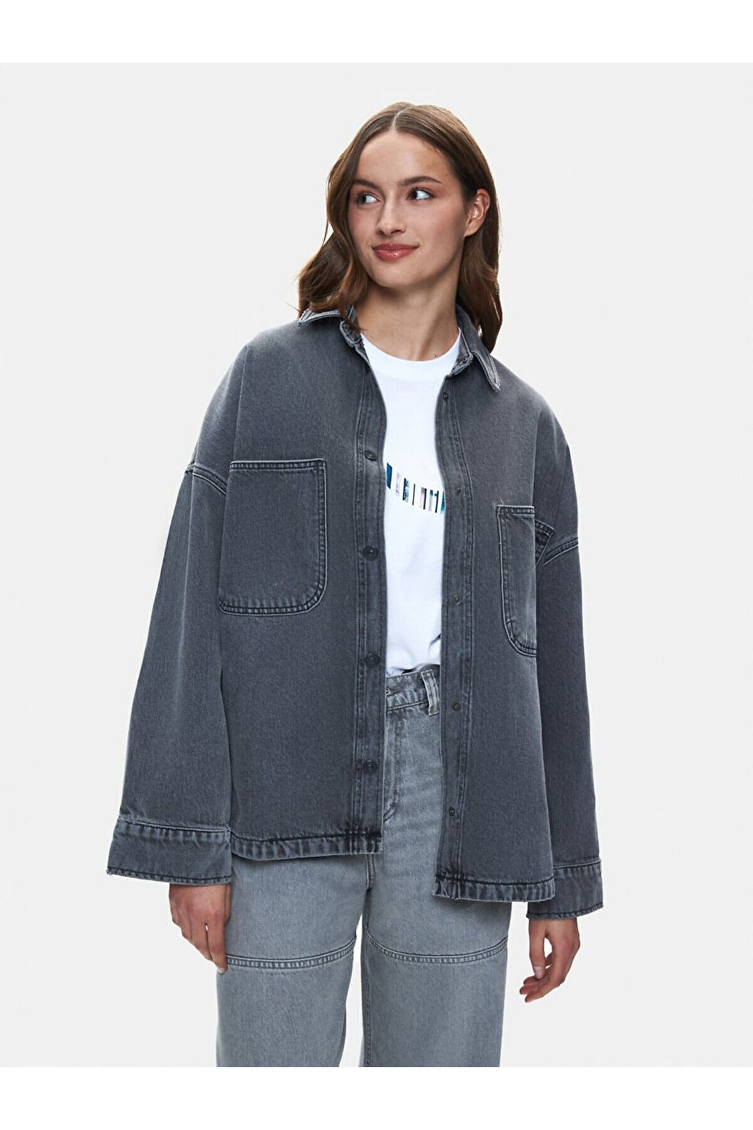 LTB Jeannıe Chemise en Jean Oversize - Gris