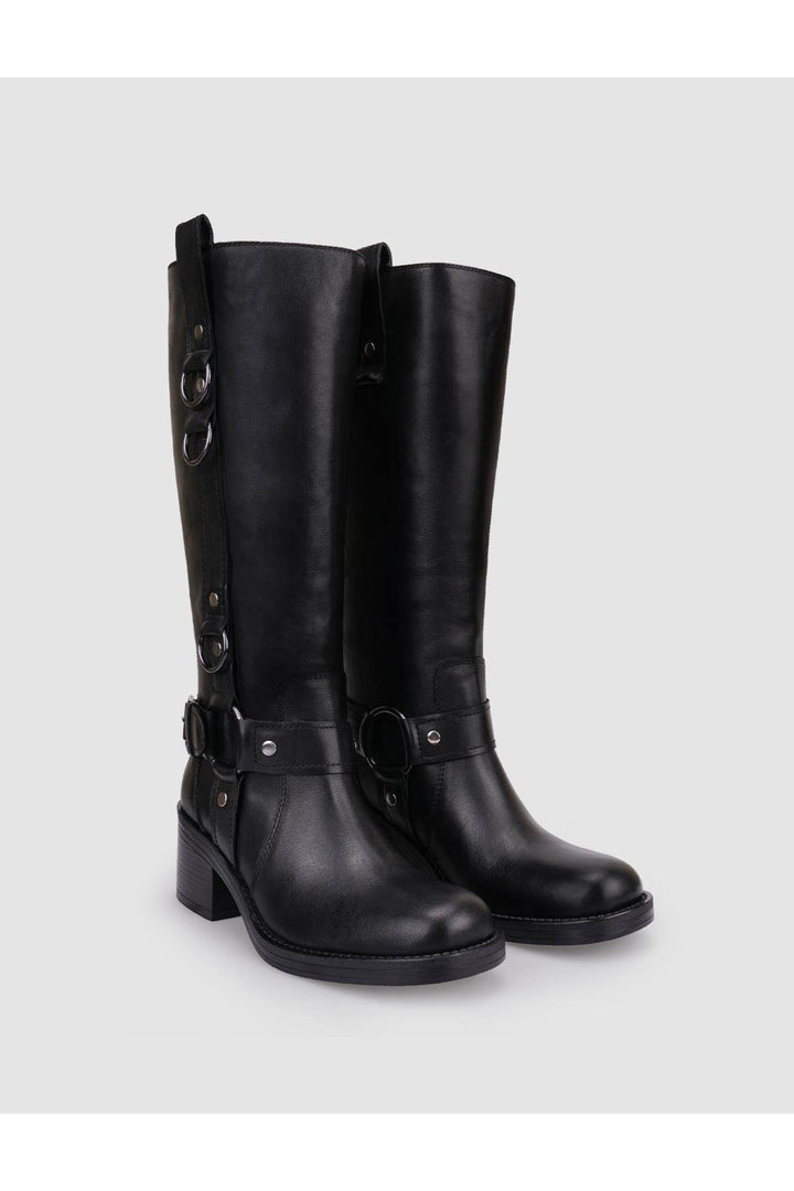 Cabani Shoes Botte femme en cuir véritable noir avec détail de boucle à 100% - Multicolore