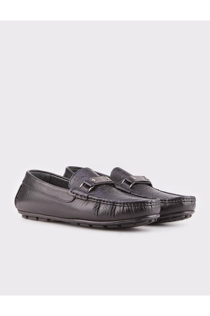 Cabani Shoes Chaussures Loafer pour hommes en cuir véritable avec semelle en caoutchouc noires - Noir