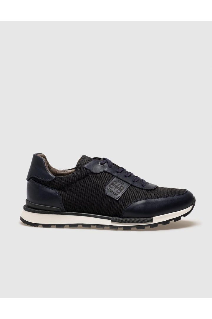 Cabani Shoes Chaussures de sport pour hommes en cuir véritable bleu marine à lacets - Bleu marine