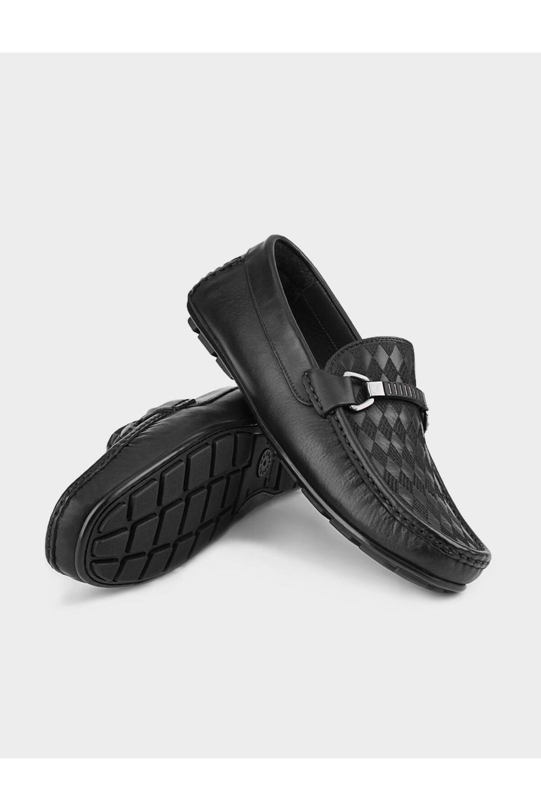 Cabani Shoes Semelle en caoutchouc Mocassins pour hommes en cuir véritable noir - Noir