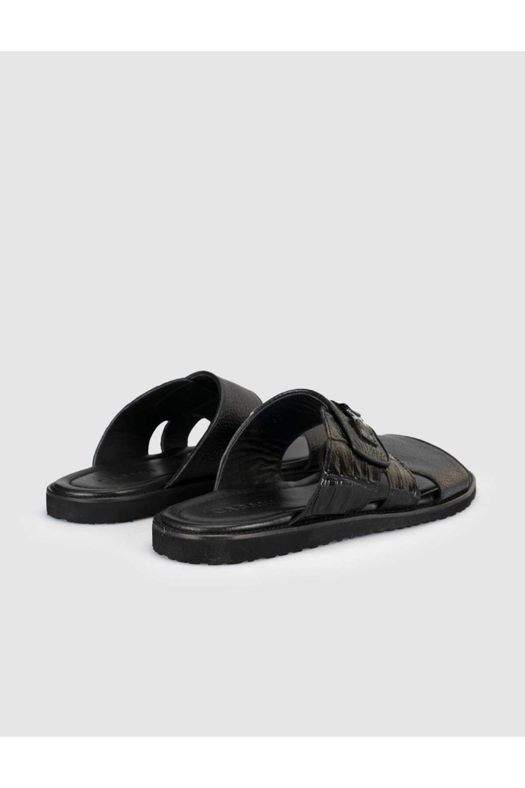 Cabani Shoes Sandale en cuir noir pour homme avec détails en crocodile - Multicolore