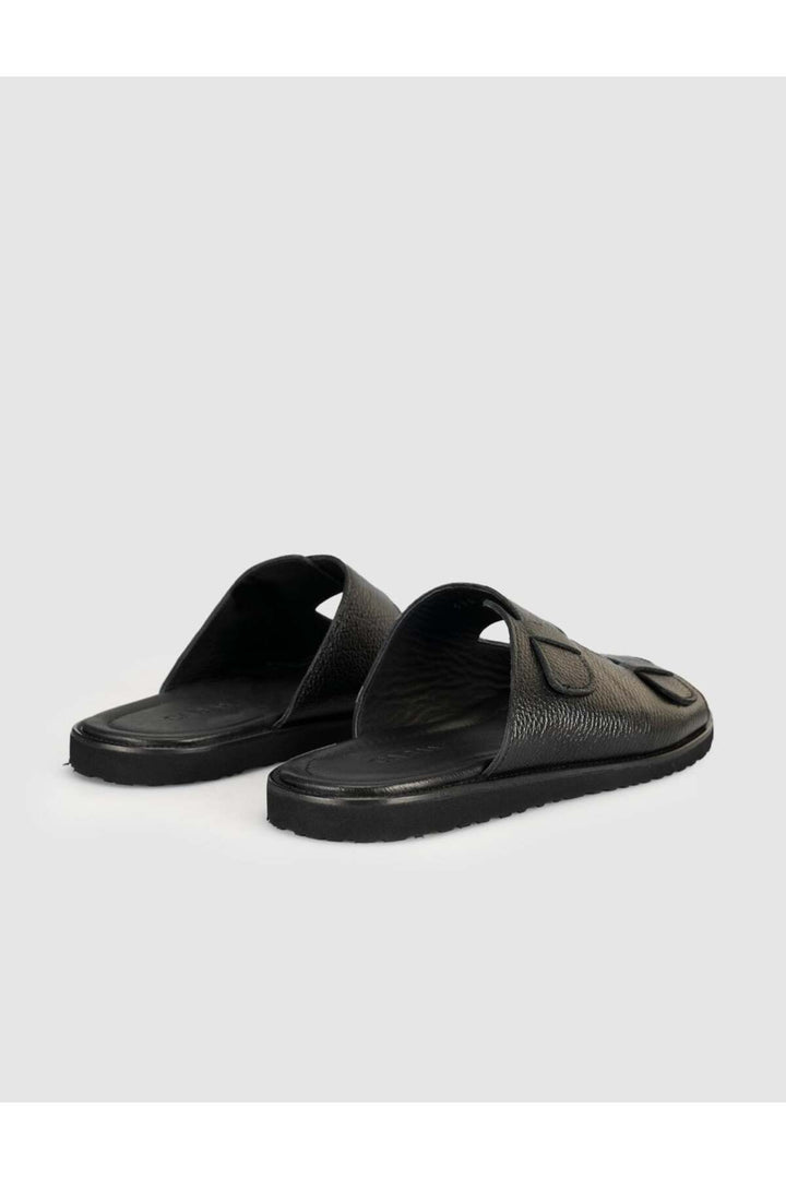 Cabani Shoes Sandales en cuir noir pour homme avec boucle - Noir