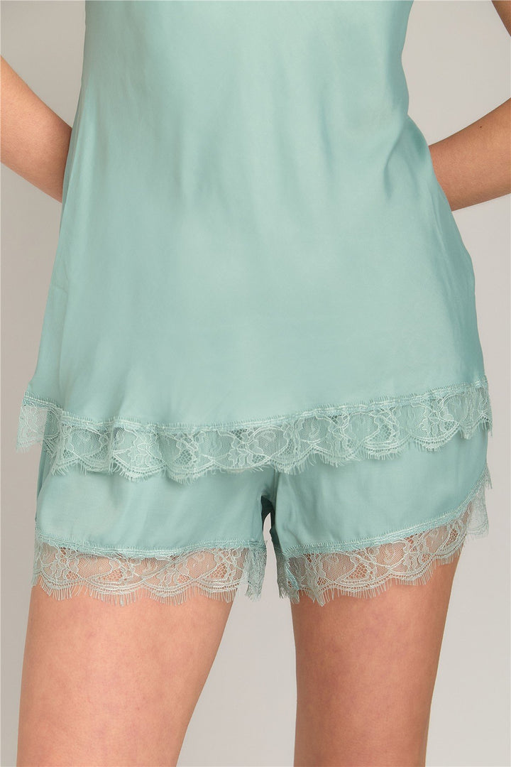 Lovely Things DARLENE Saten İp Askılı Atlet Şort Set Pijama Takımı - Çağla Yeşili