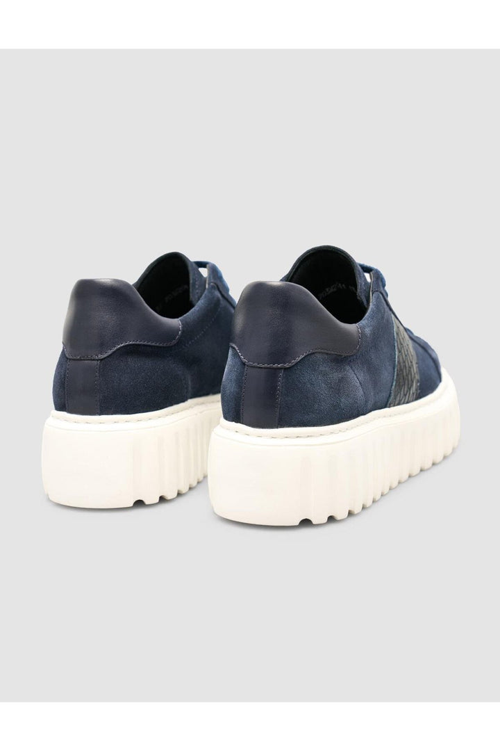 Cabani Shoes Baskets pour femmes en croco en suède à lacets Bleu marine - Bleu marine