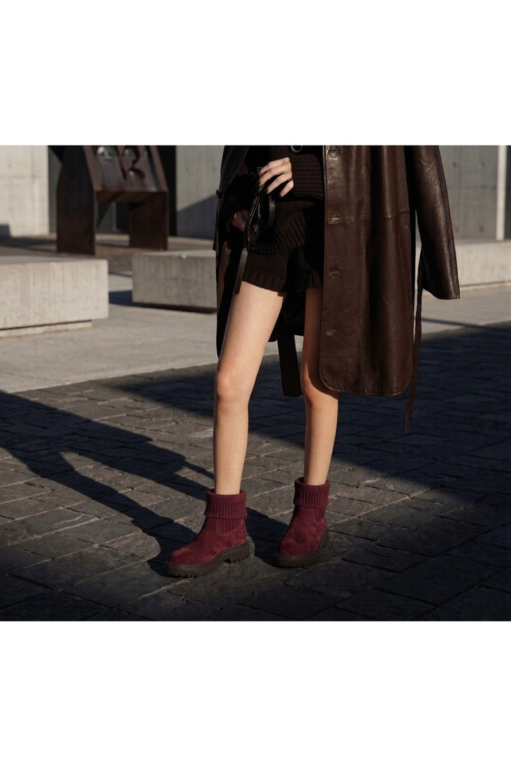 Wavelys RIVER Bottes en cuir suédé véritable à détails tressés et à enfilage facile - Bordeaux