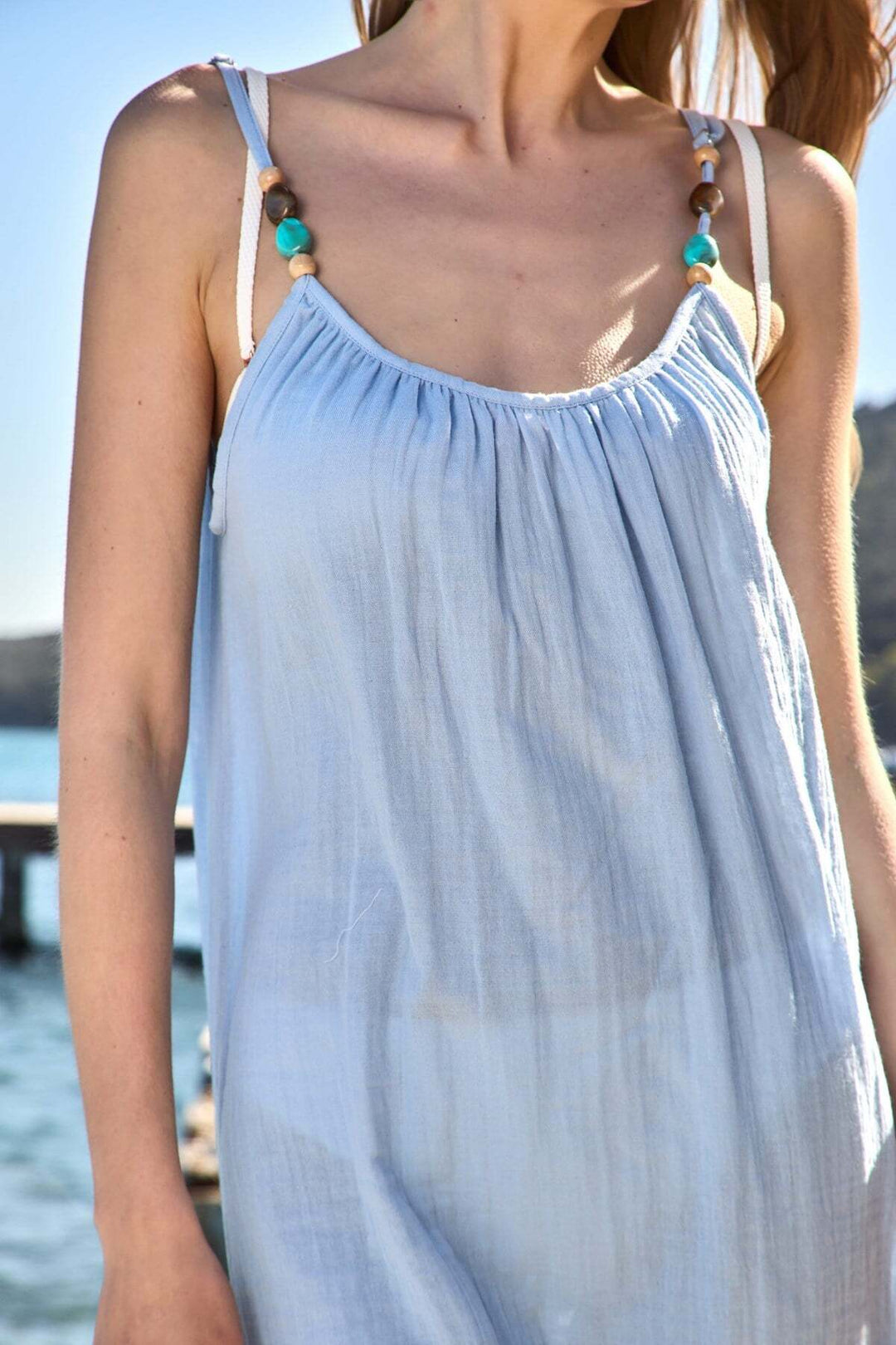 Lovely Things Robe longue SERENA en mousseline - Bleu clair