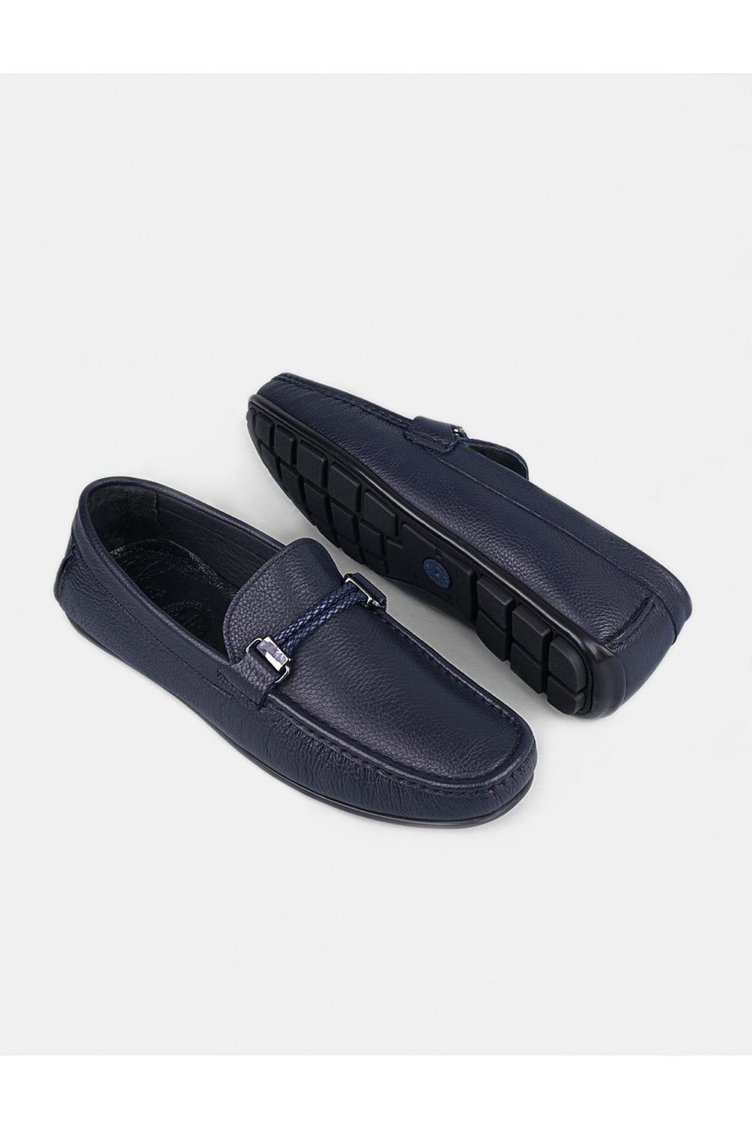 Cabani Shoes Chaussures Loafer pour hommes en cuir véritable bleu marine avec détails de ceinture. - Bleu marine
