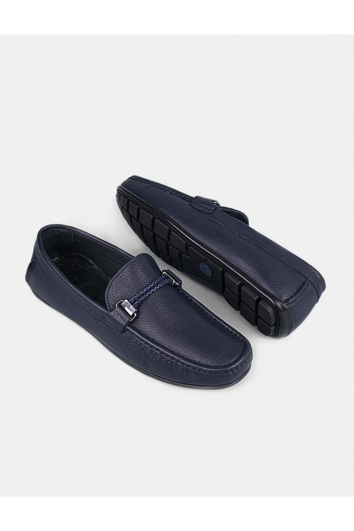 Cabani Shoes Chaussures Loafer pour hommes en cuir véritable bleu marine avec détails de ceinture. - Bleu marine