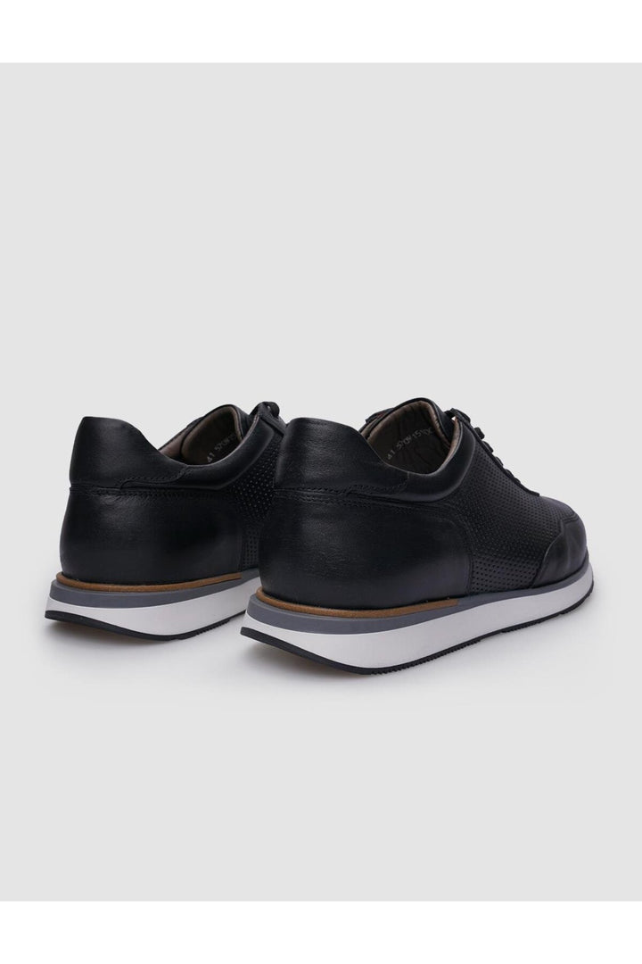 Cabani Shoes %100 Cuir véritable Baskets pour hommes noires à lacets - Noir