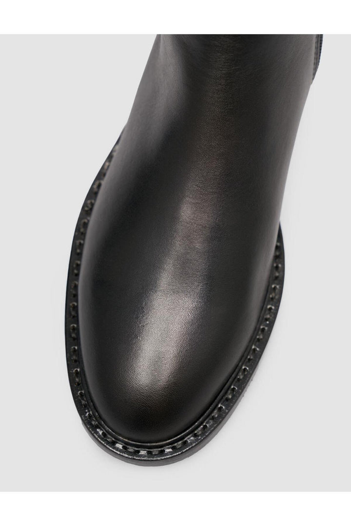 Cabani Shoes Bottines quotidiennes pour femmes en cuir véritable noir avec détails cloutés et fermeture éclair. - Noir