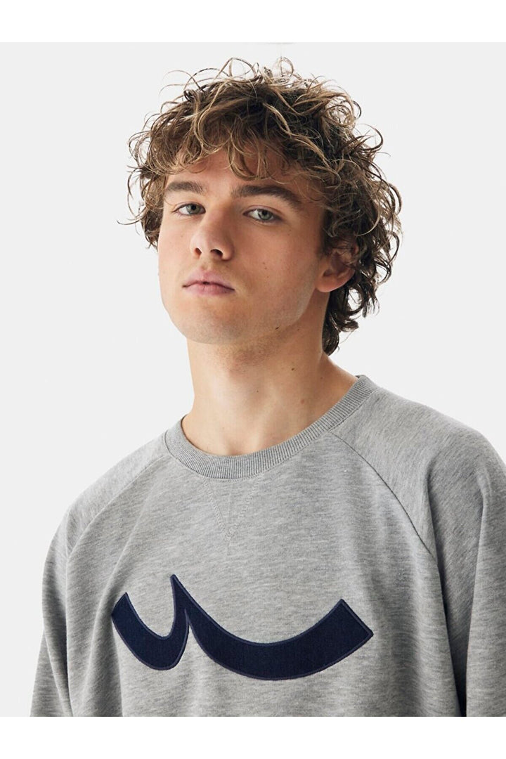 LTB Sweat-shirt gris coupe régulière à manches longues et col zéro pointu
