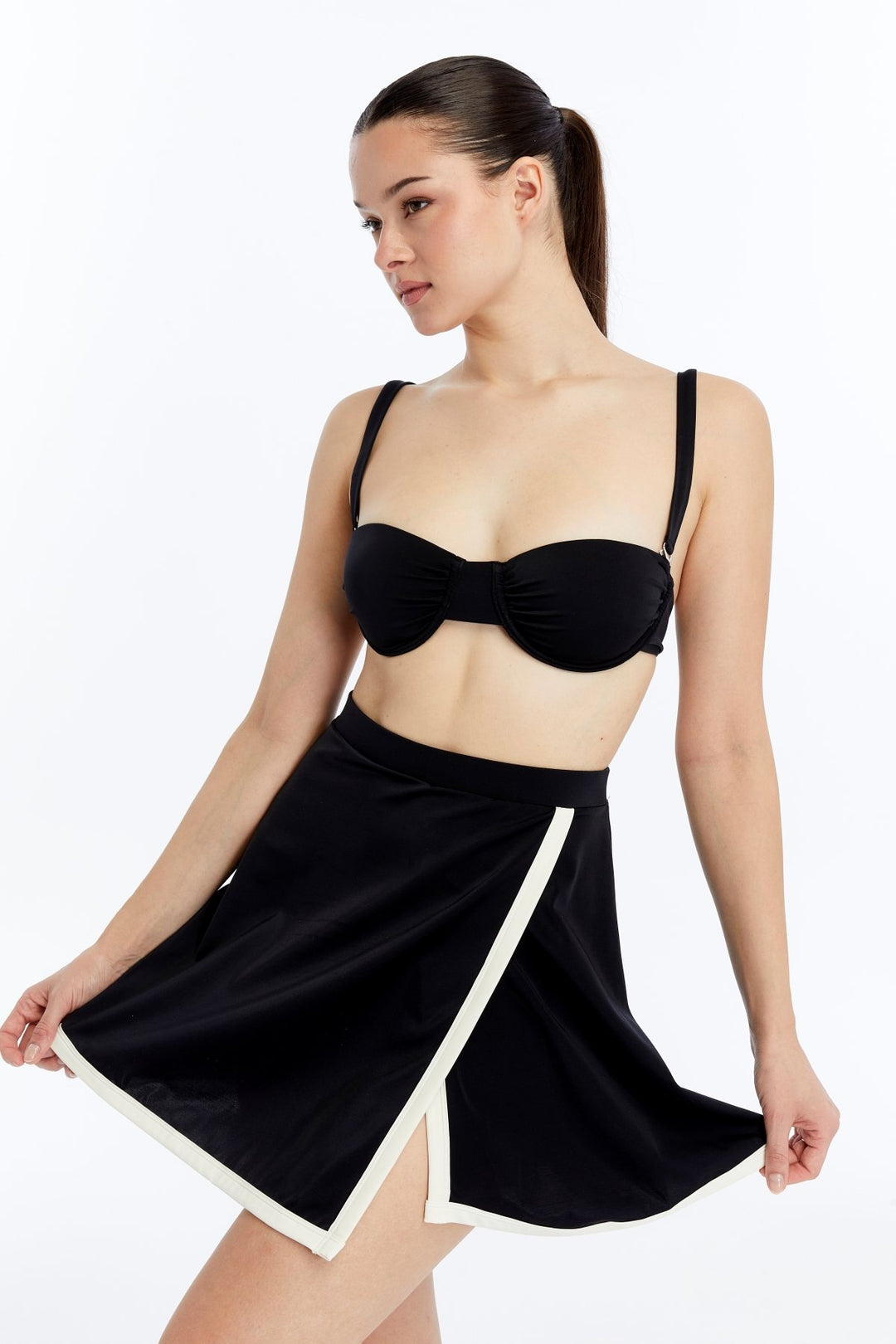 Lovely Things Bas de bikini à jupe MARY - Noir - Blanc