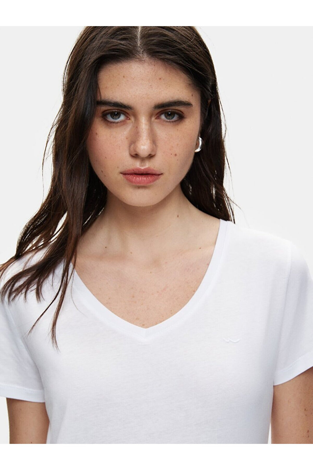 LTB T-shirt blanc régulier à manches courtes avec col en V pressé