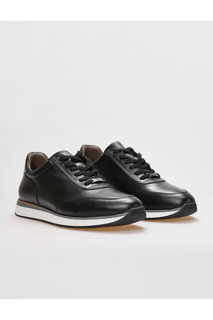 Cabani Shoes Chaussures de sport pour hommes en cuir véritable noir à lacets 100% - Noir