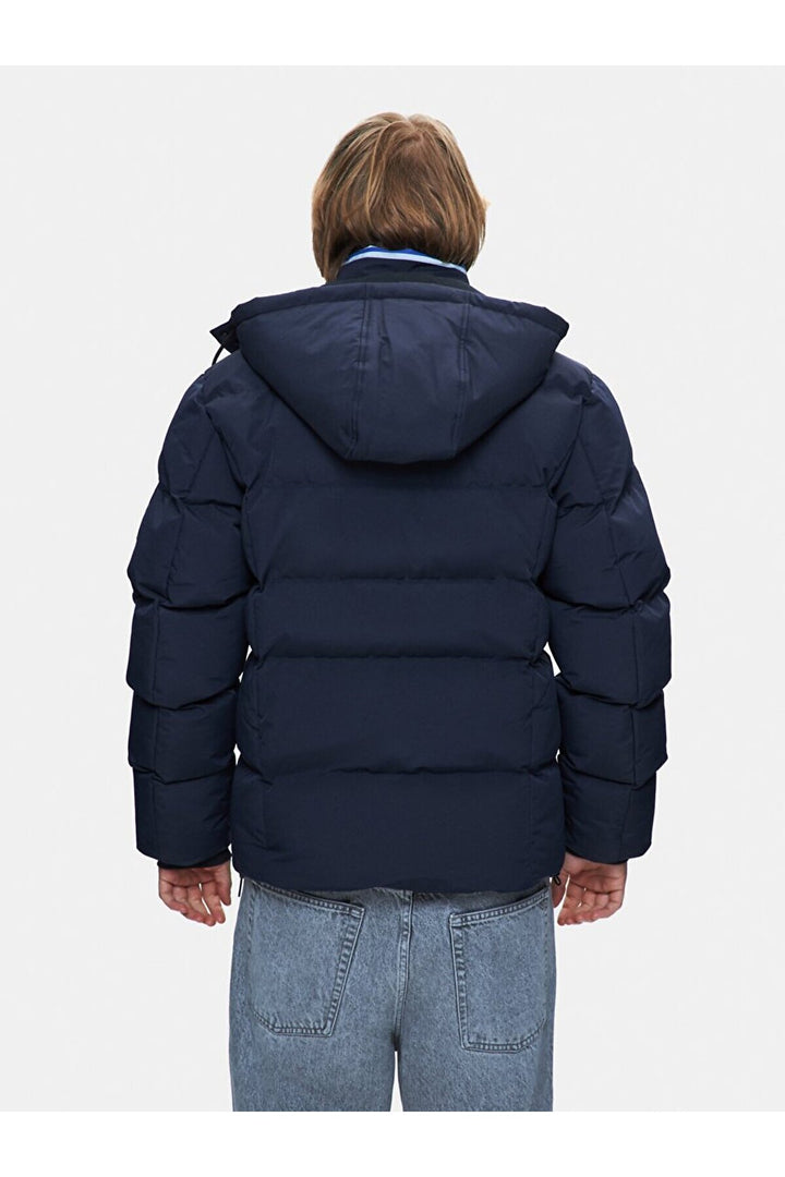 LTB Manteau à capuche gonflable bleu marine à manches longues