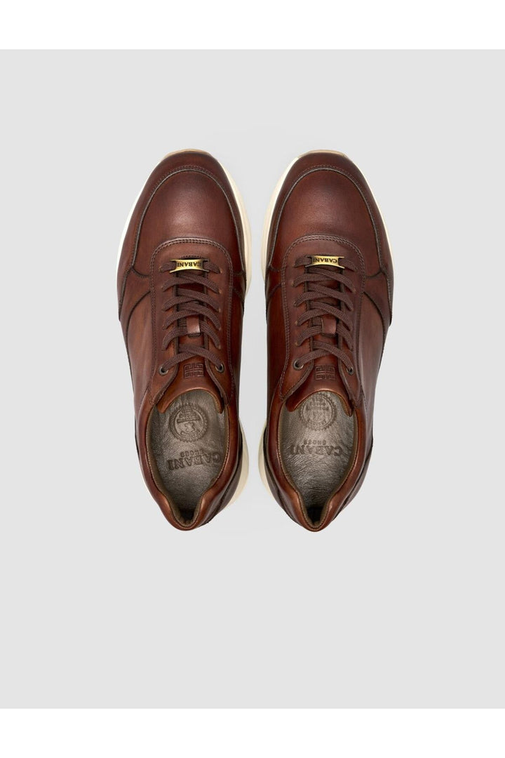 Cabani Shoes Laurino Chaussures de sport pour hommes en cuir véritable 100% marron à lacets - Marron