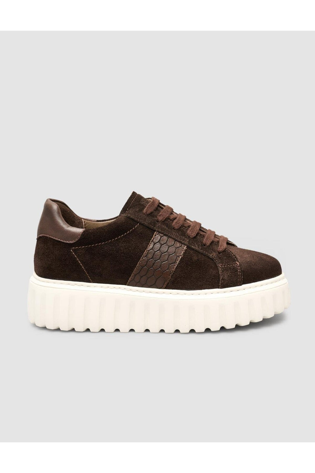 Cabani Shoes Baskets femme en croco marron avec lacets en suède - Marron