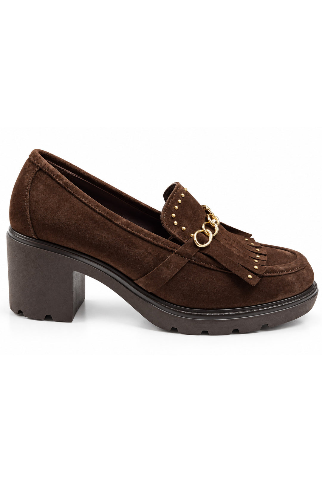 Wavelys Femme Mocassins à plateforme en suède avec détails dorés - Marron