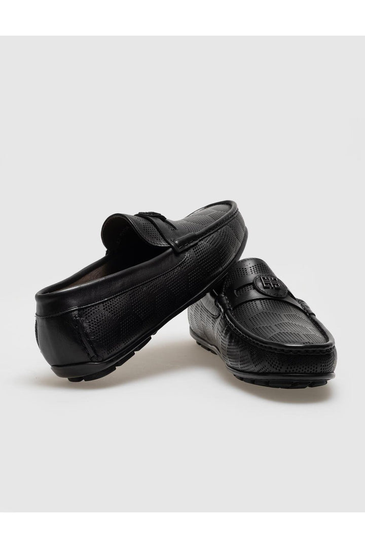 Cabani Shoes Mocassin homme sans lacets en cuir véritable noir à motif avec boucle - Noir