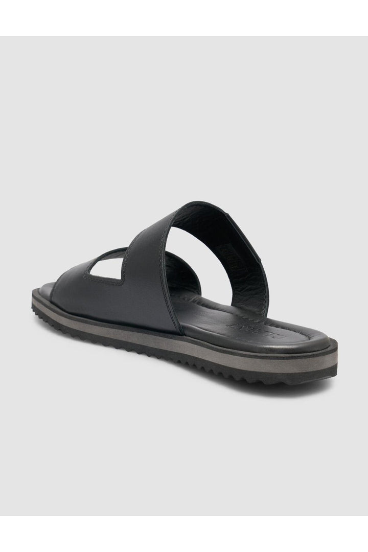 Cabani Shoes Sandales pour hommes en cuir véritable noir à bande. - Multicolore
