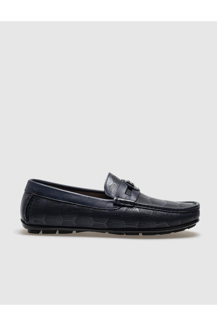 Cabani Shoes Mocassin pour homme en cuir véritable bleu marine avec boucle. - Bleu marine